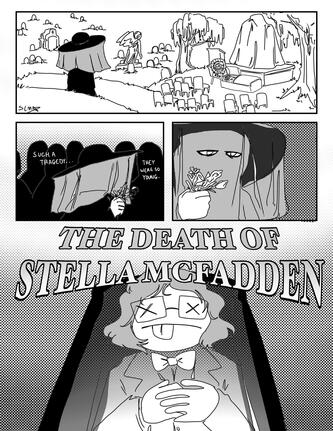 PAGE ONE OF "THE DEATH OF STELLA MCFADDEN," A FIVE-PAGE COMIC WRITTEN FOR MY FINAL